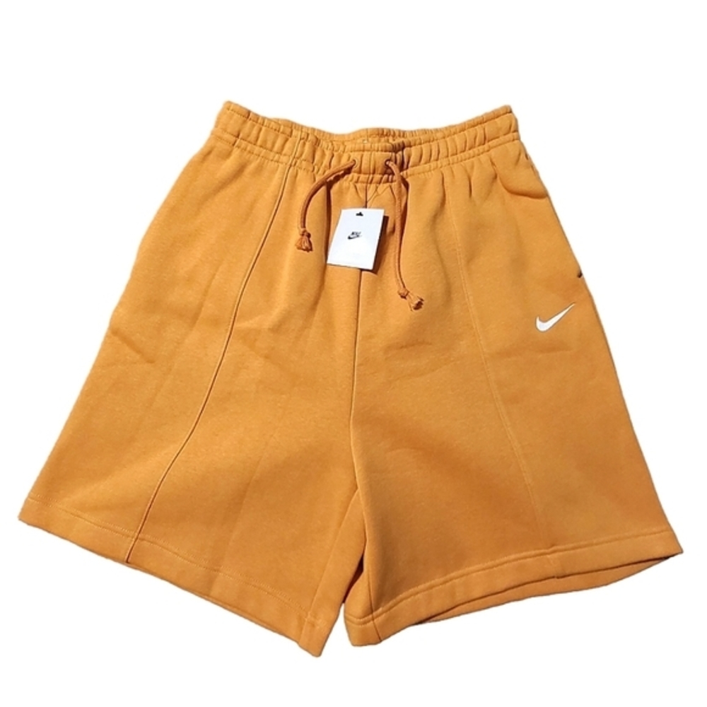 Nike Sportswear Women's Fleece Drawstring High Rise Shorts‎ in Light Curry Color